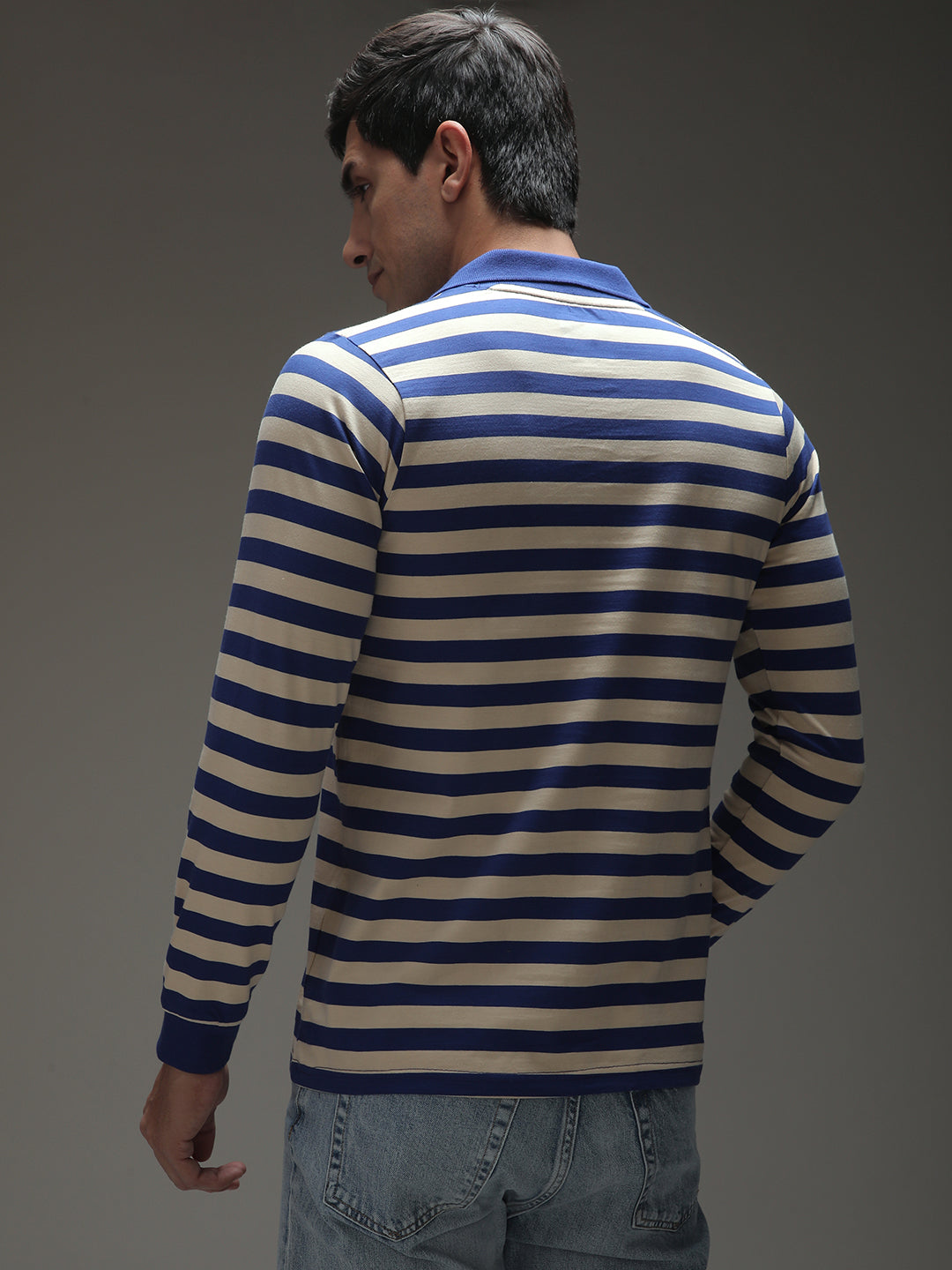 Mens Full Sleeve Polo Neck Striped Regular Fit Tshirts