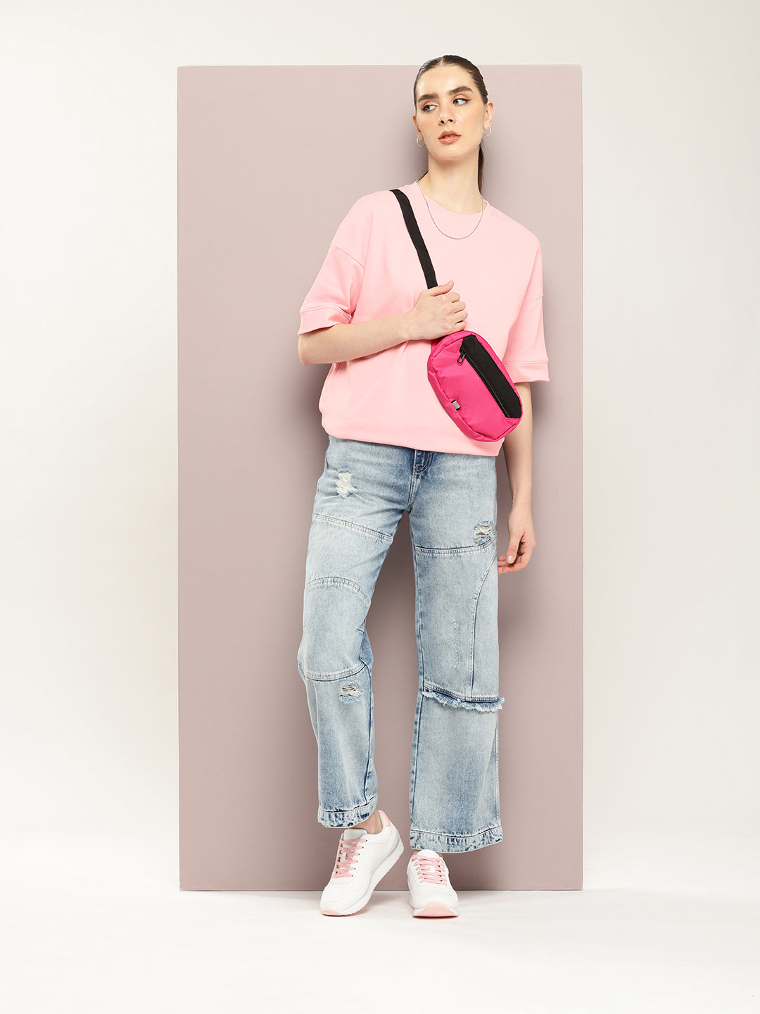 Womens Half Sleeve Round Neck Solid Oversized Fit Tshirts
