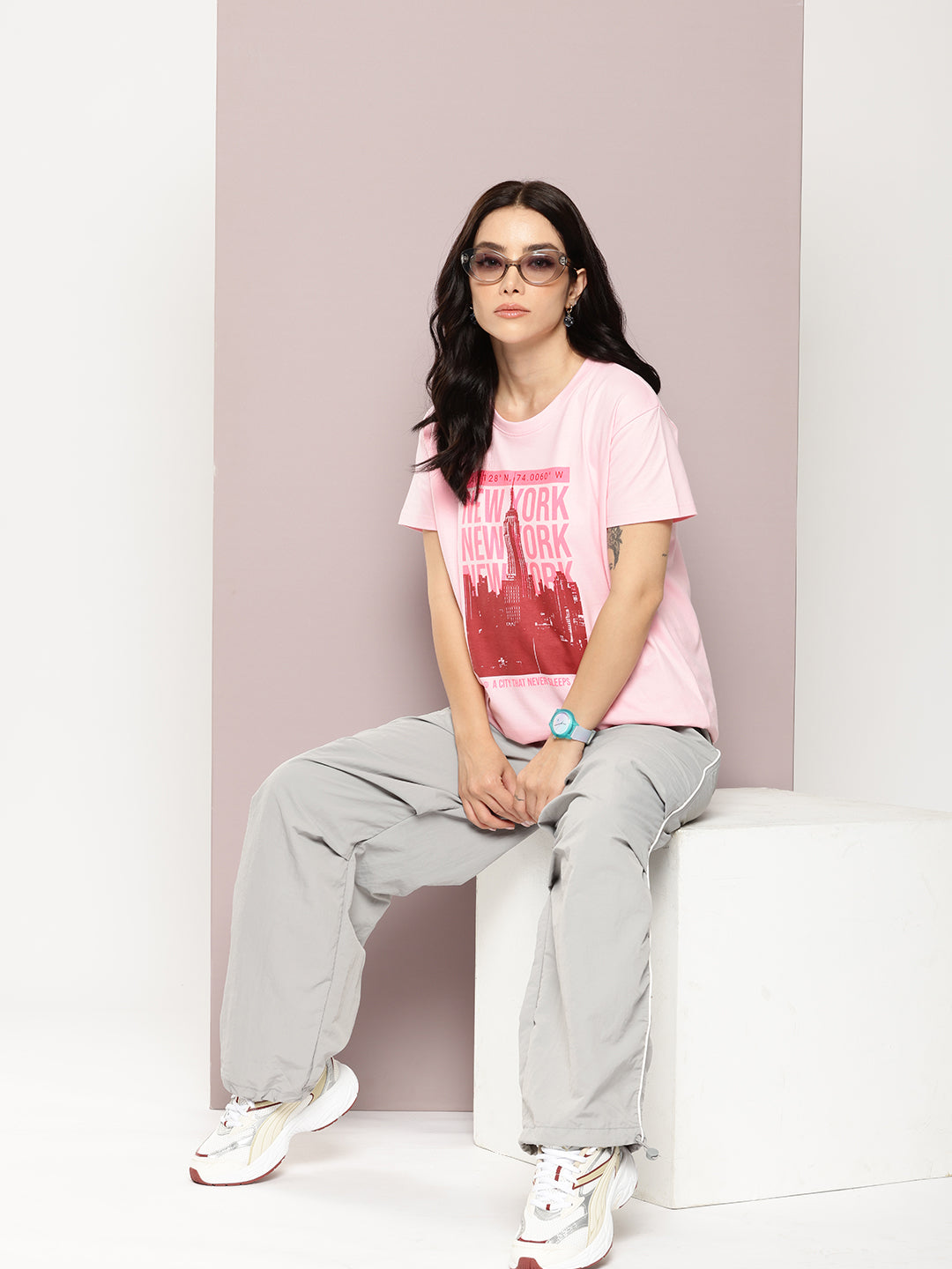 Womens Half Sleeve Round Neck Printed Boxy Fit Tshirts