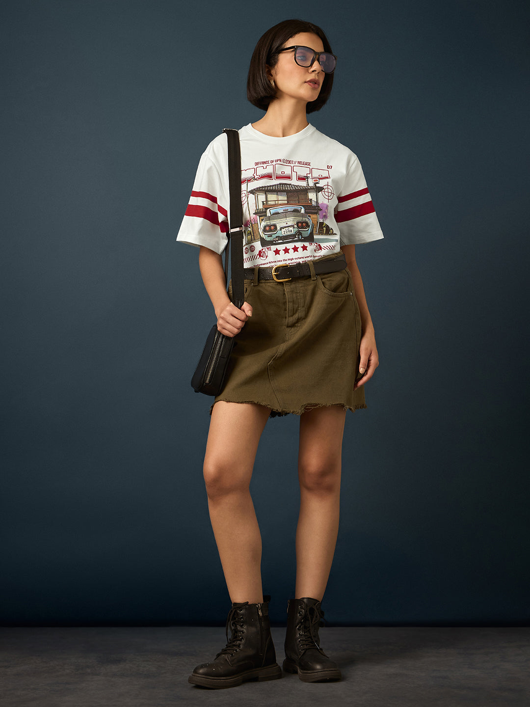Womens Short Sleeve Printed Oversized Fit Tshirt 
