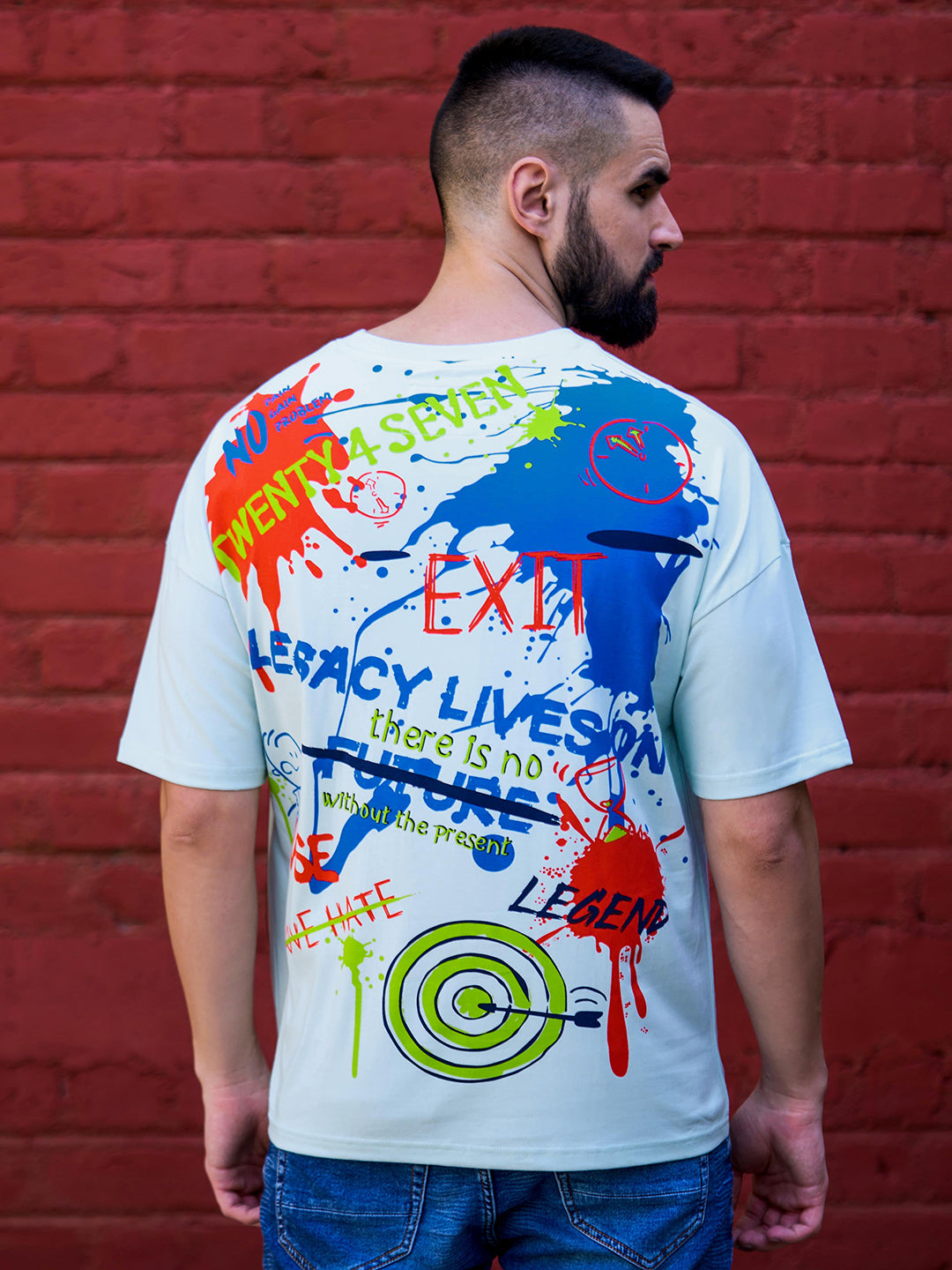 Mens Half Sleeve Drop Shoulder Printed Oversized Fit T-Shirts