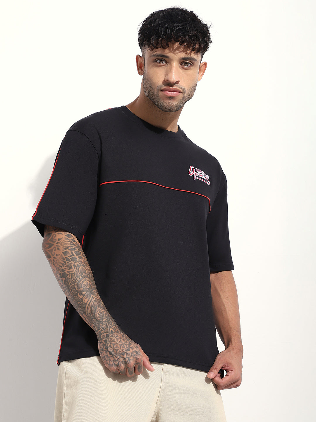 Mens Half Sleeve Round Neck Embroidered Oversized Fit Tshirts