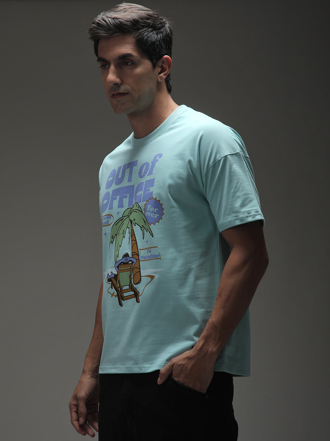 Mens Half Sleeve Drop Shoulder Printed Oversized Fit T-Shirts
