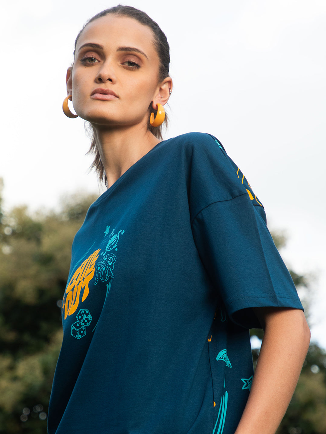 Womens Half Sleeve Drop Shoulder Printed Oversized Fit T-Shirts