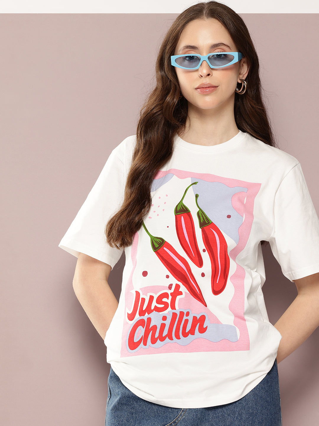 Womens Half Sleeve Round Neck Printed Oversized Fit Tshirts