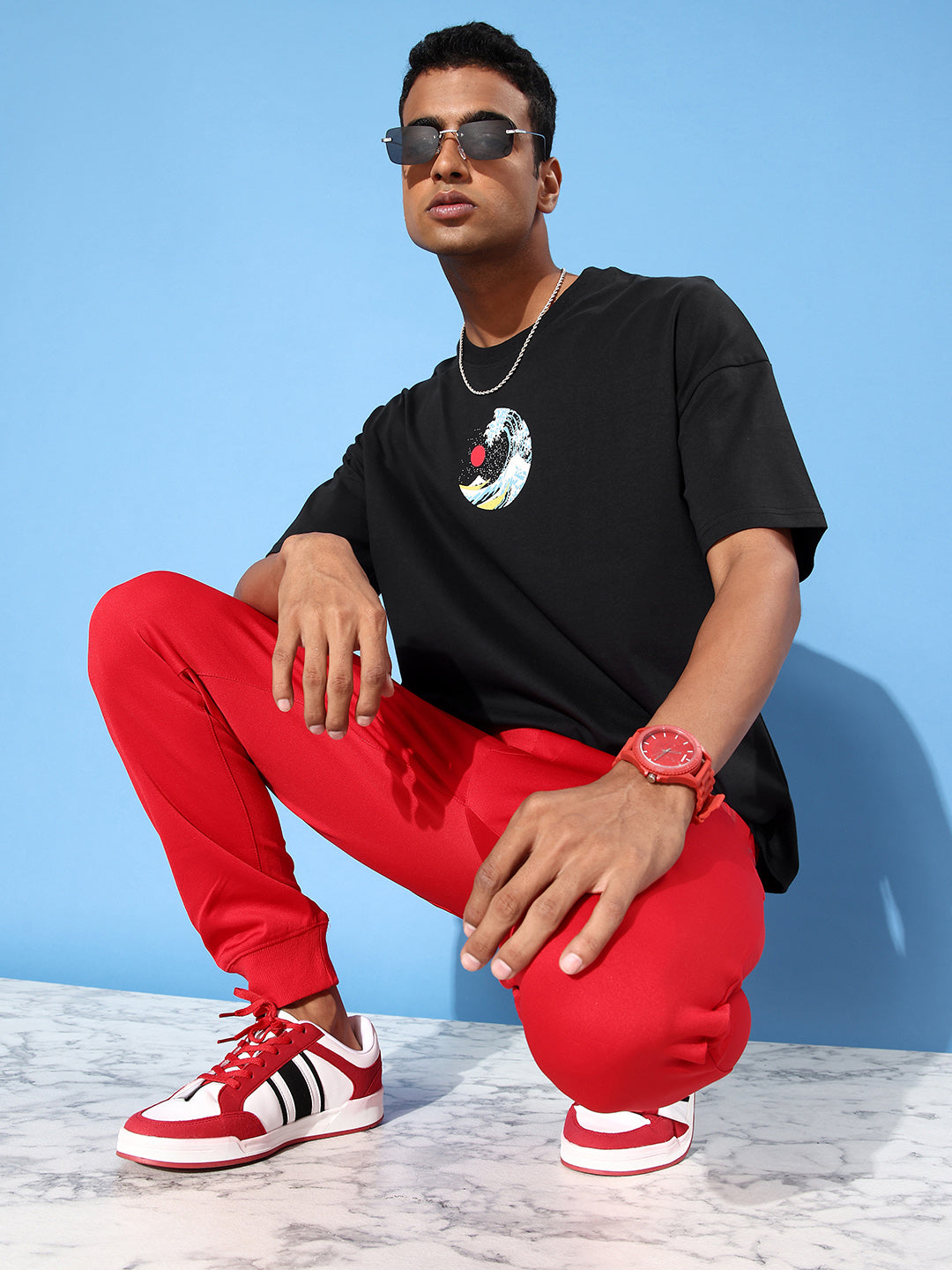 Mens Half Sleeve Drop Shoulder Printed Oversized Fit T-Shirts