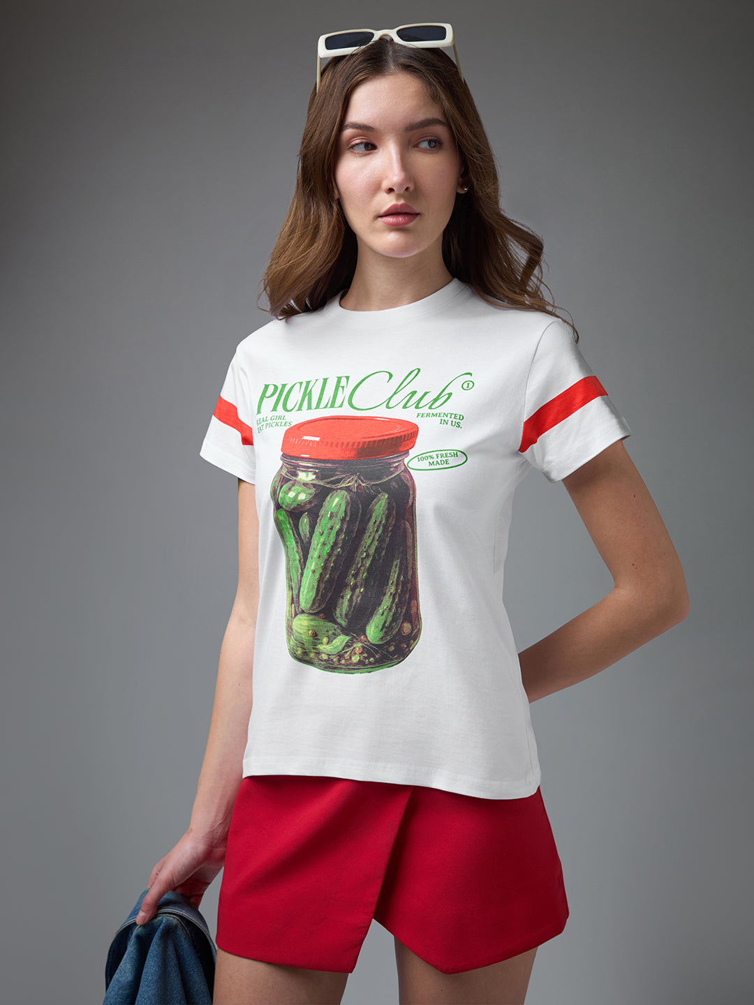 Womens Printed Round Neck Regular Fit Tshirt