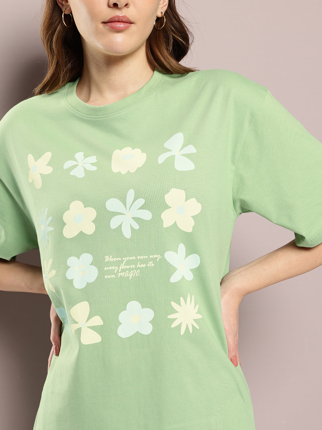 Womens Oversized Short Sleeves Printed Tshirt Dress