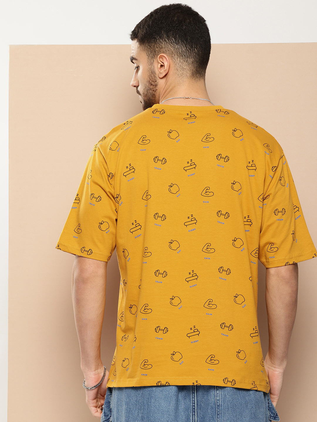 Mens Half Sleeve Round Neck All-Over Printed Oversized Fit Tshirts