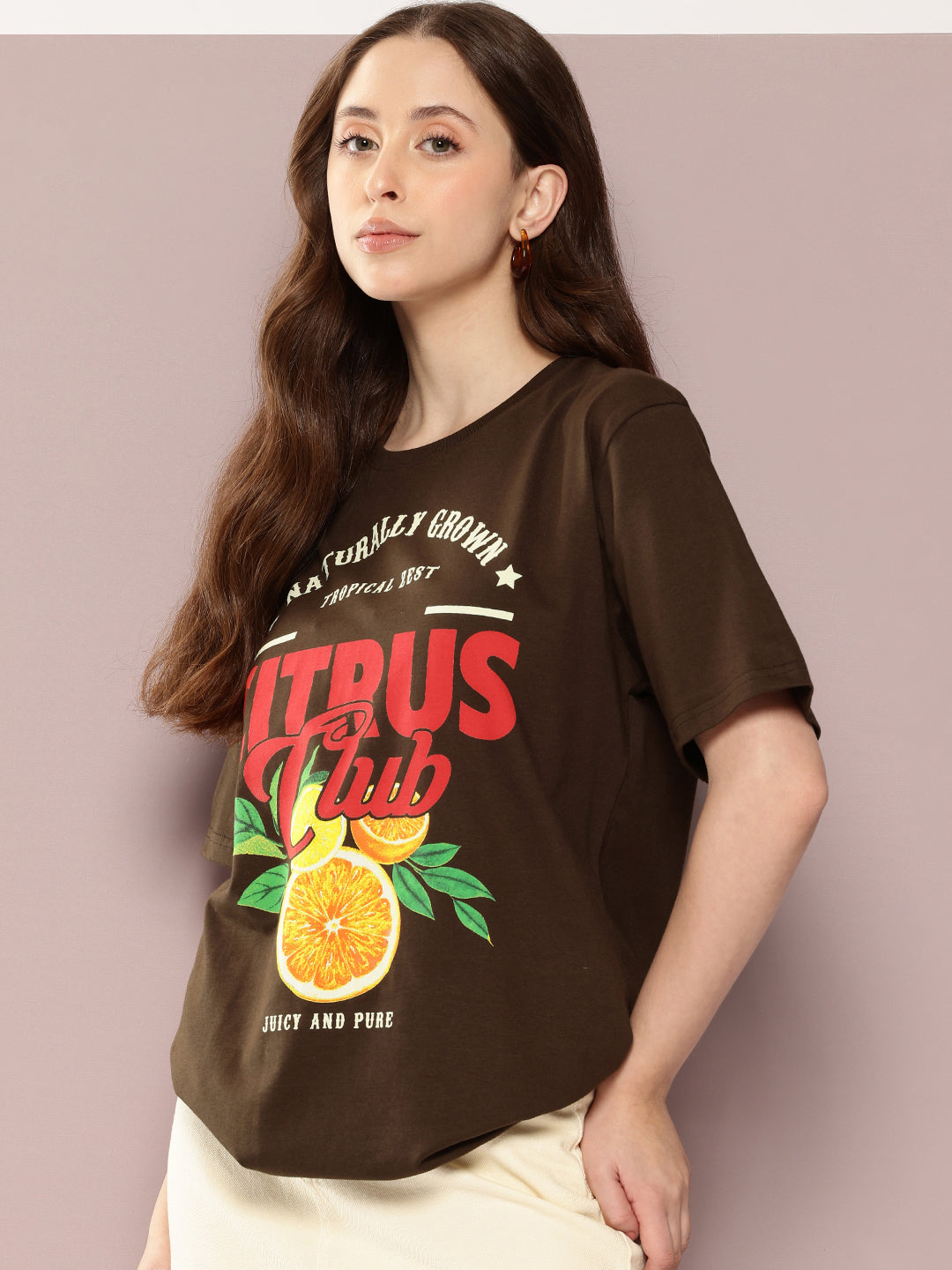 Womens Half Sleeve Round Neck Printed Oversized Fit Tshirts