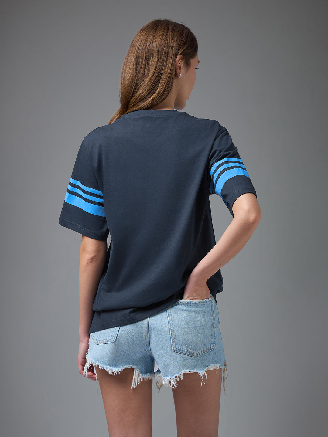 Womens Printed Round Neck Oversized Fit Tshirt
