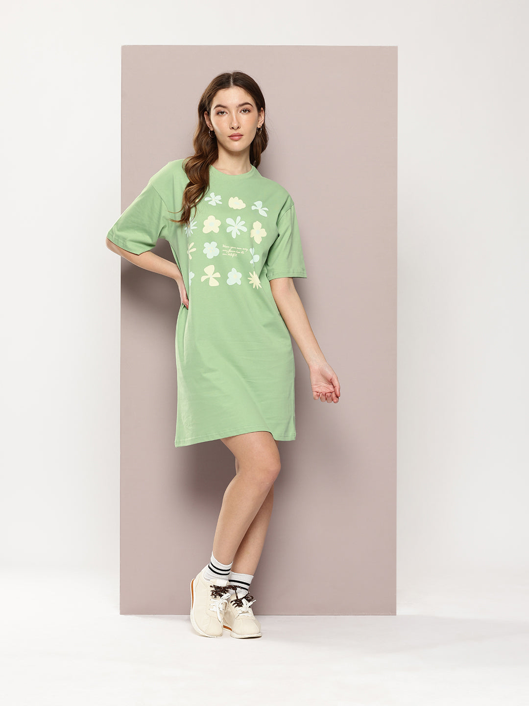 Womens Oversized Short Sleeves Printed Tshirt Dress
