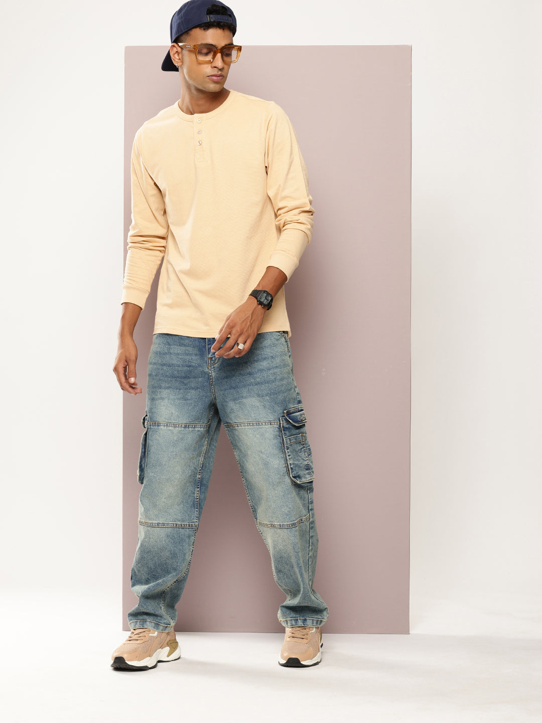 Mens Full Sleeve Henley Neck Solid Regular Fit Tshirts