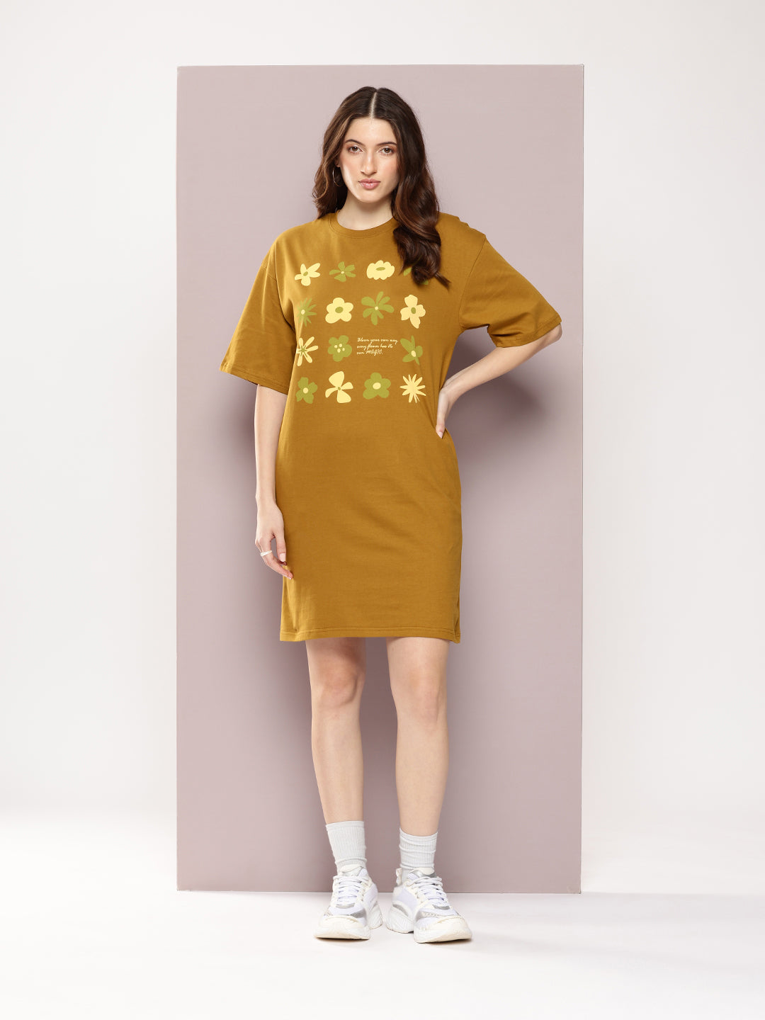 Womens Oversized Short Sleeves Printed Tshirt Dress