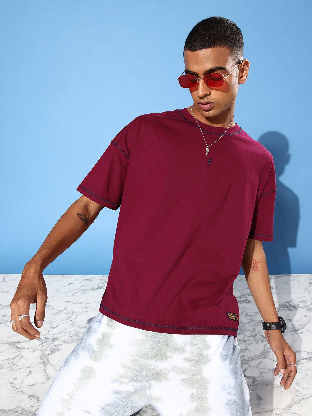 Mens Half Sleeve Drop Shoulder Plain Oversized Fit T-Shirts