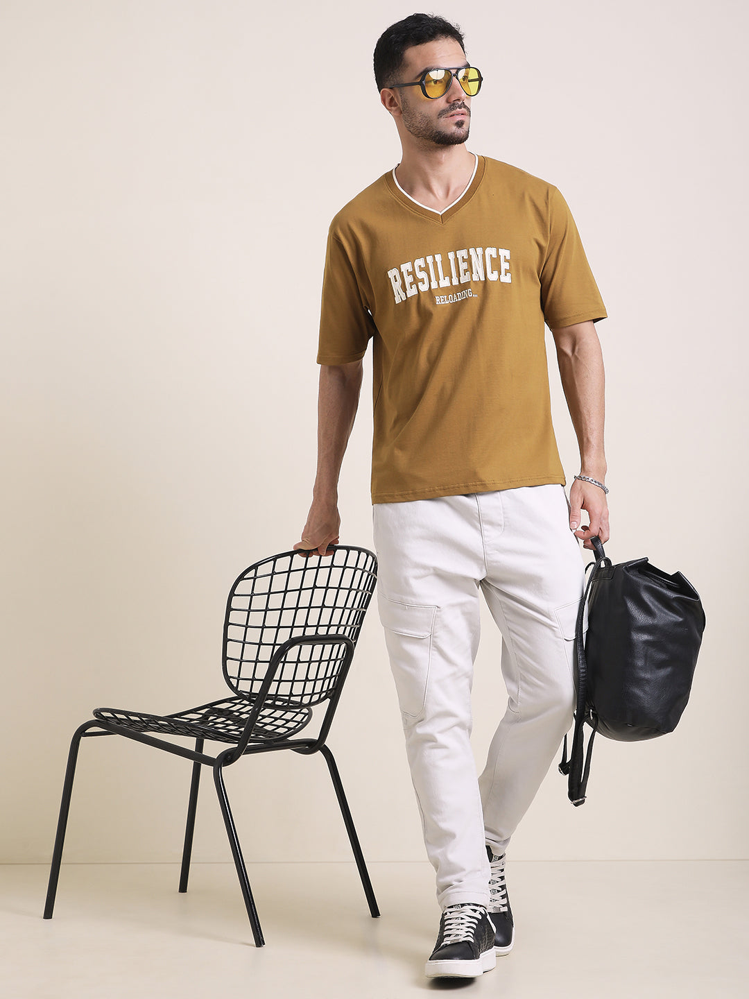 Mens Half Sleeve V-Neck Printed Oversized Fit Tshirts