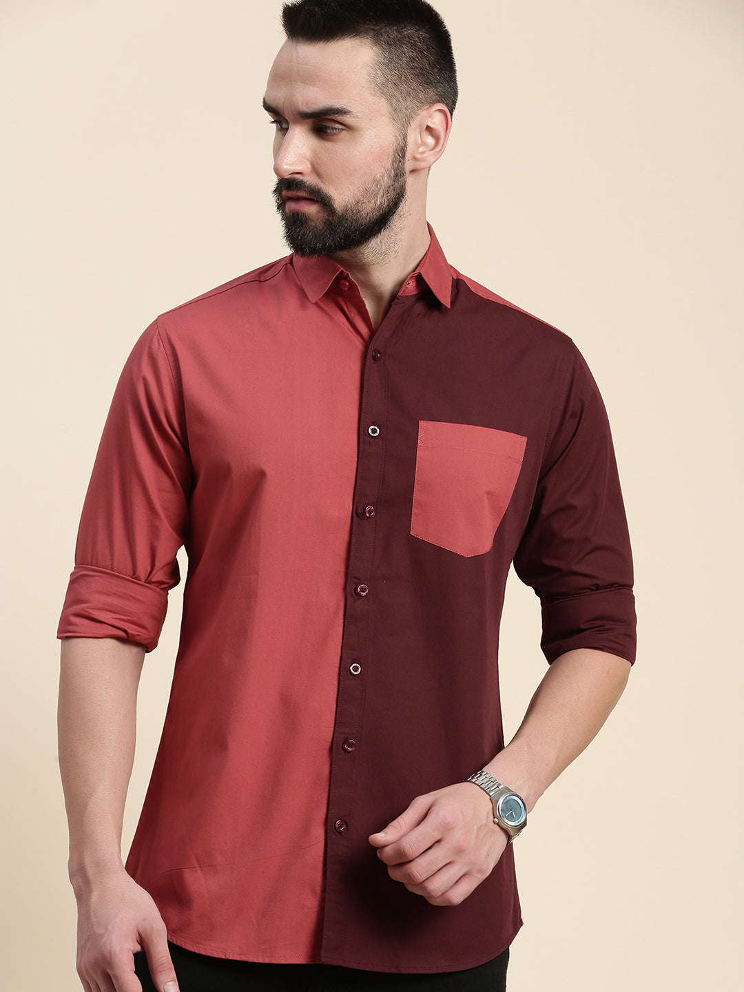 Mens Colourblocked Full Sleeve Shirt With Pocket