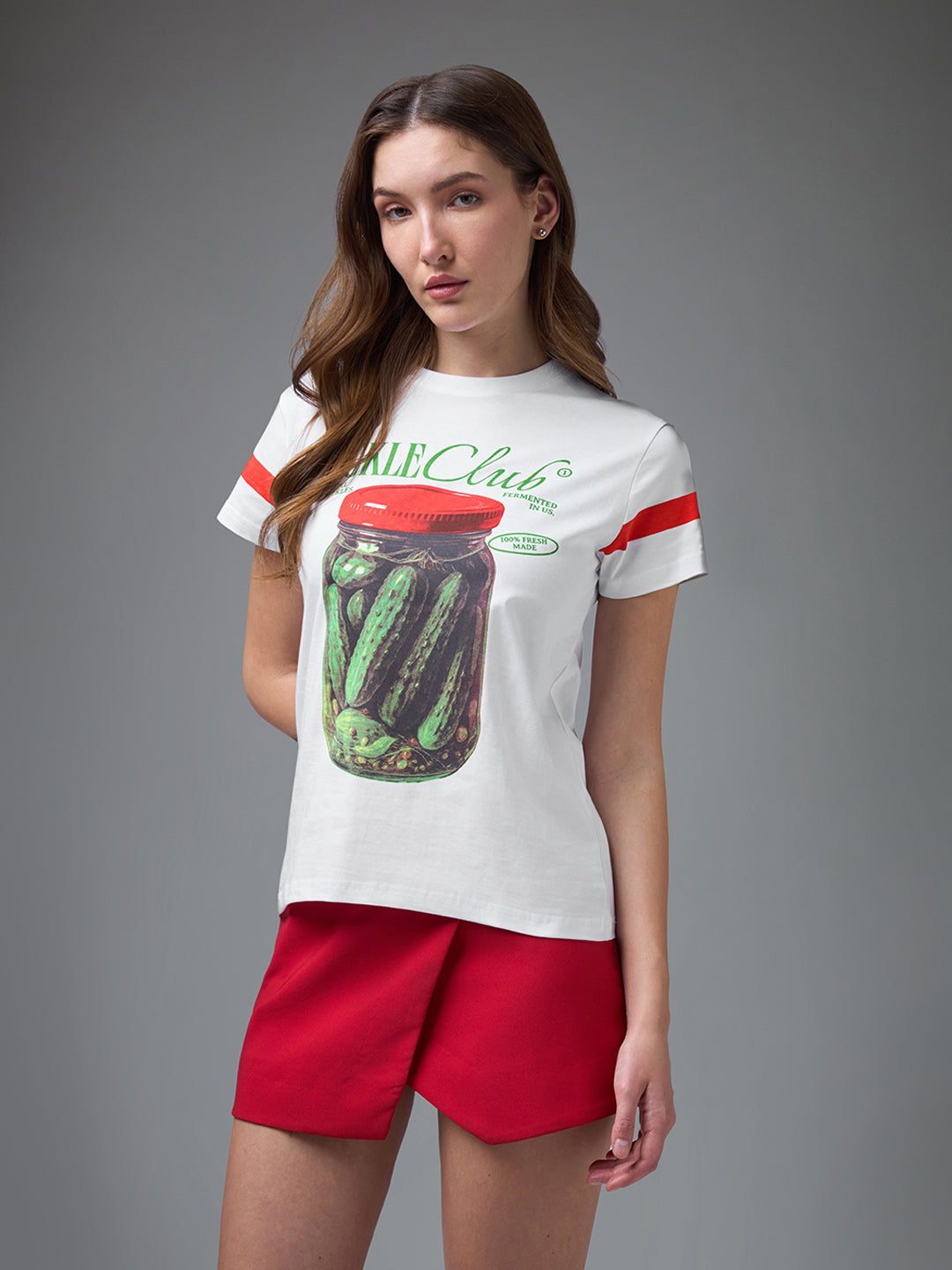 Womens Printed Round Neck Regular Fit Tshirt