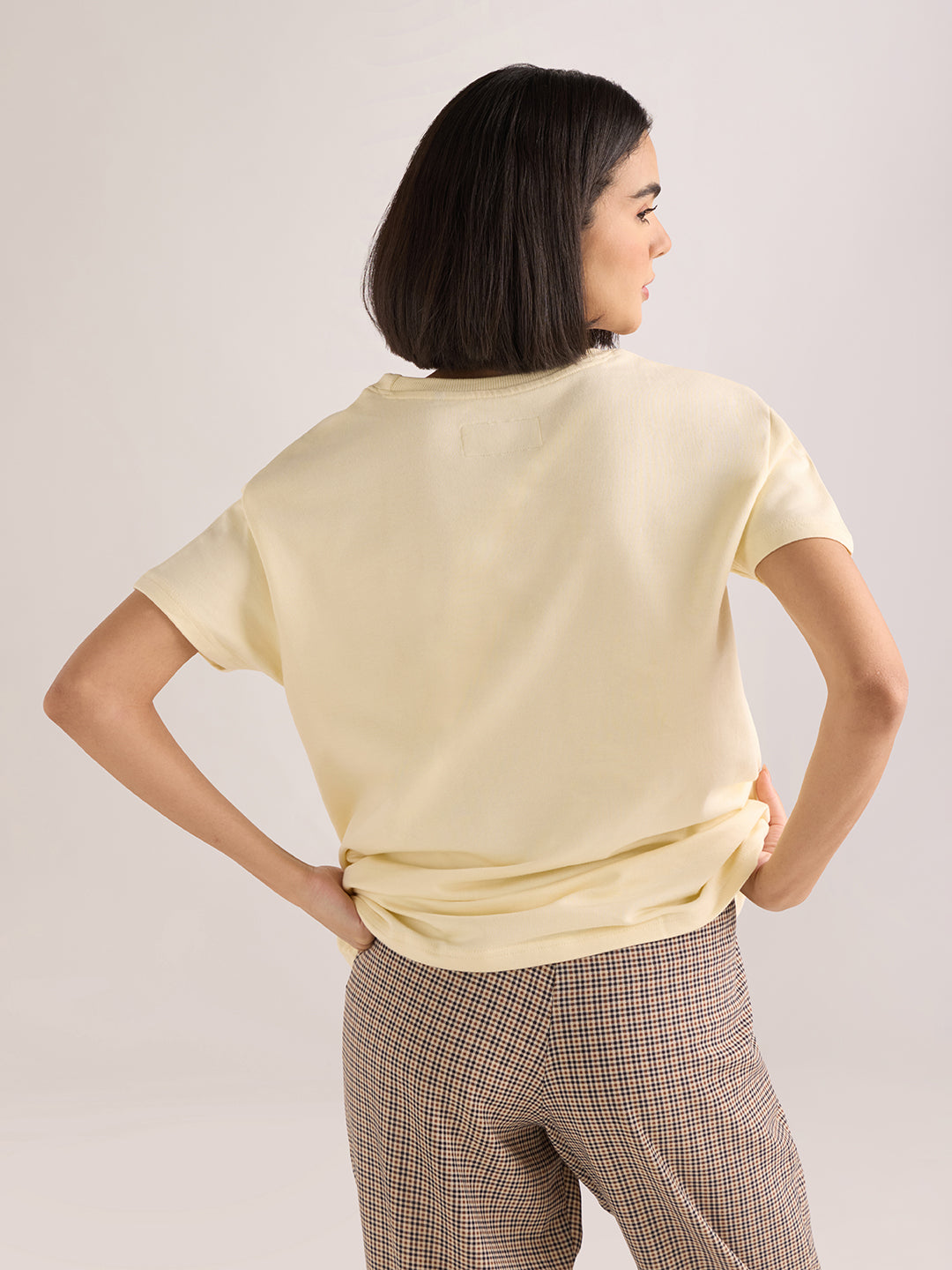 Womens Embroidery Boxy Regular Fit French Terry Cotton Tshirt