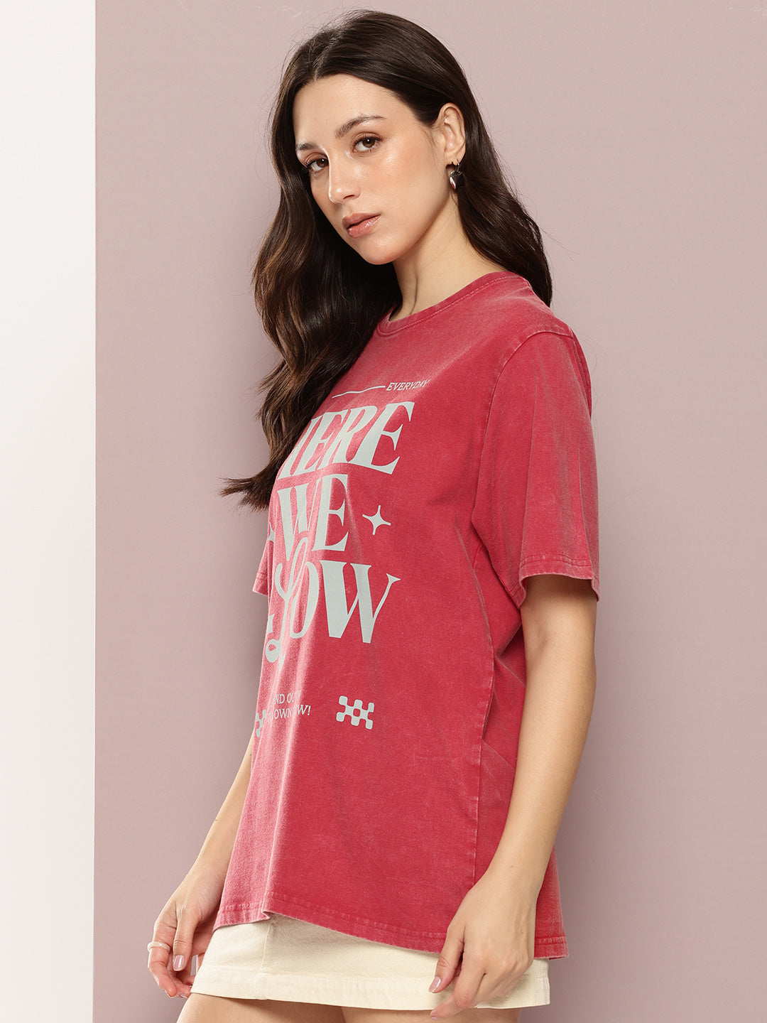 Womens Half Sleeve Round Neck Printed Oversized Fit Tshirts