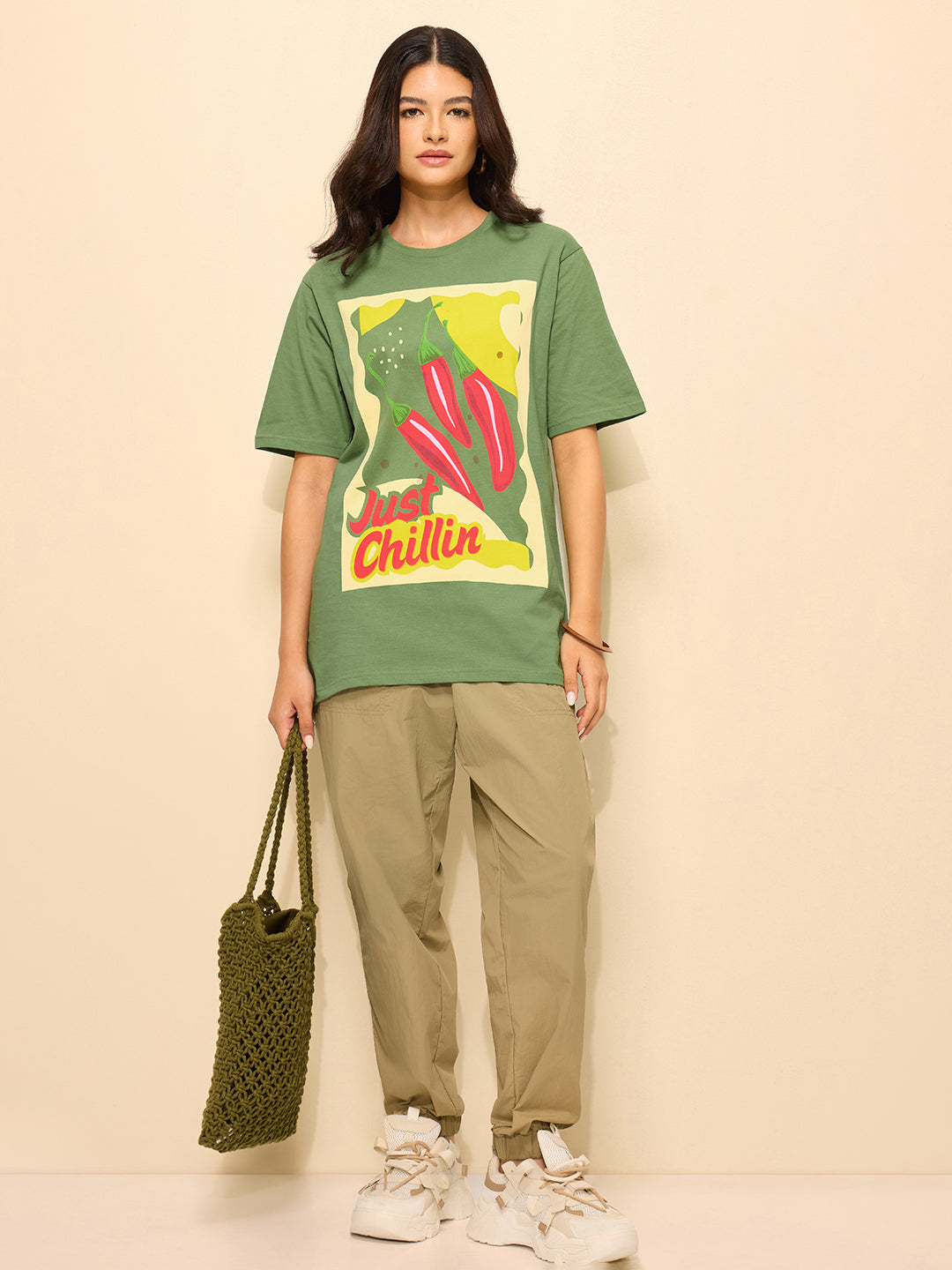 Womens Printed Oversized Fit Cotton T-Shirt
