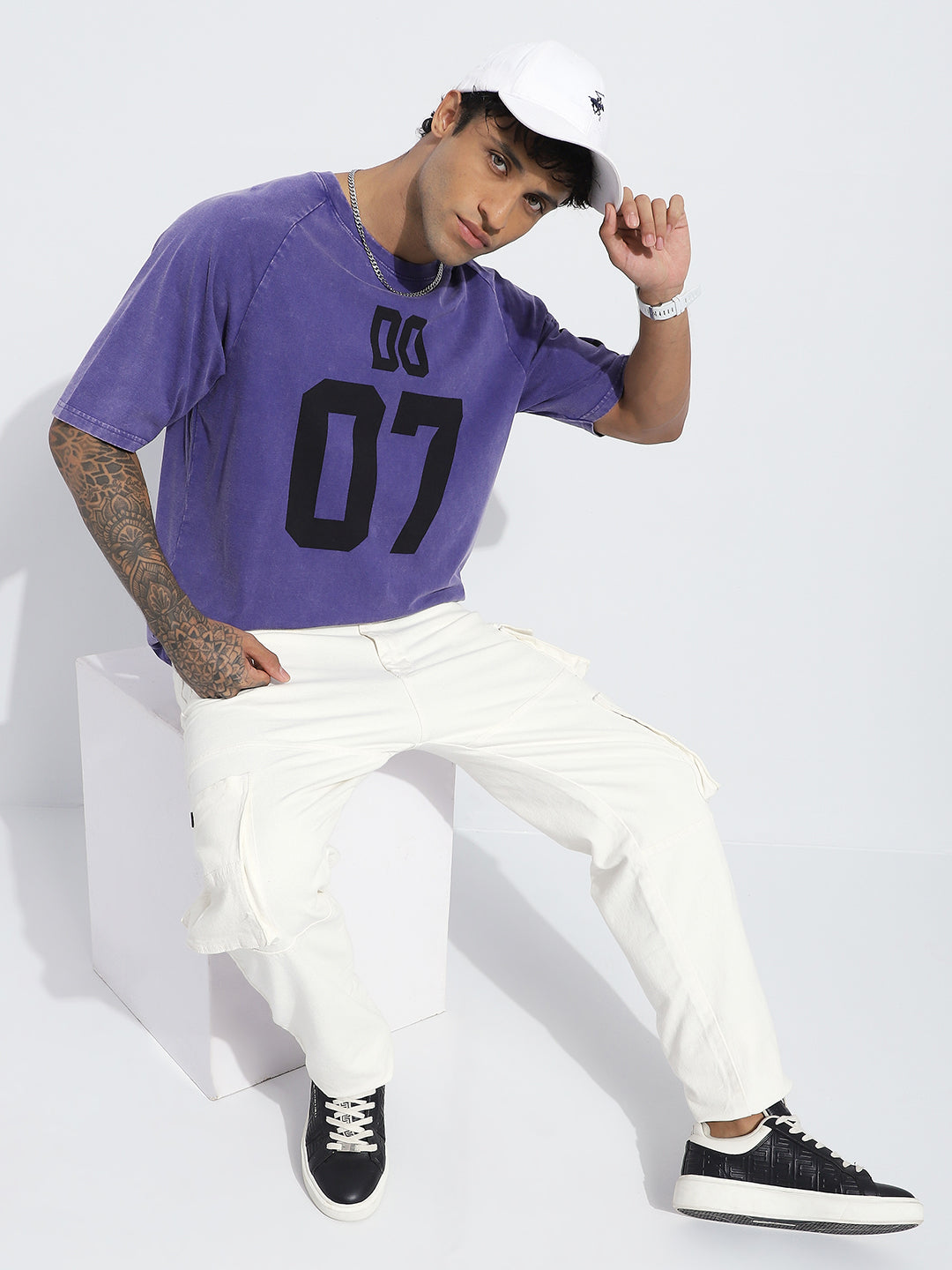 Mens Half Sleeve Round Neck Striped Oversized Fit Tshirts