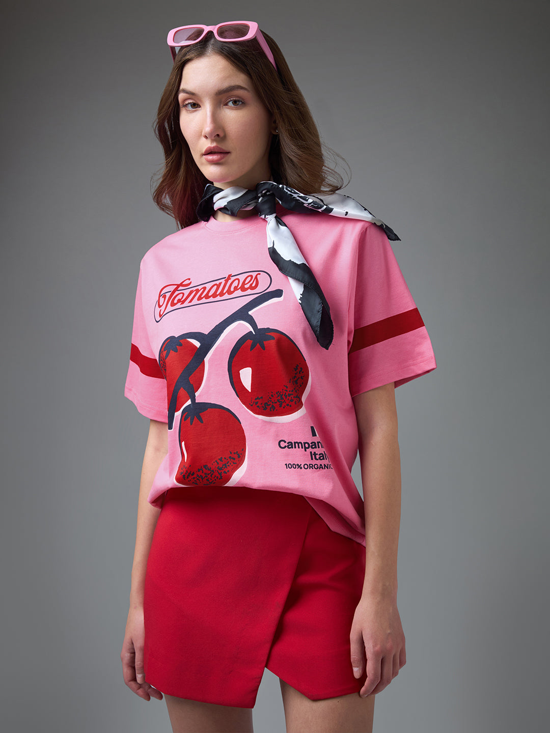 Womens Printed Round Neck Oversized Fit Tshirt