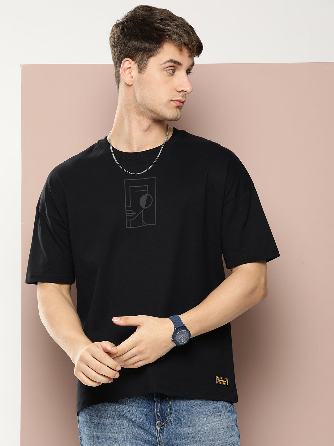 Mens Half Sleeve Drop Shoulder Printed Oversized Fit T-Shirts