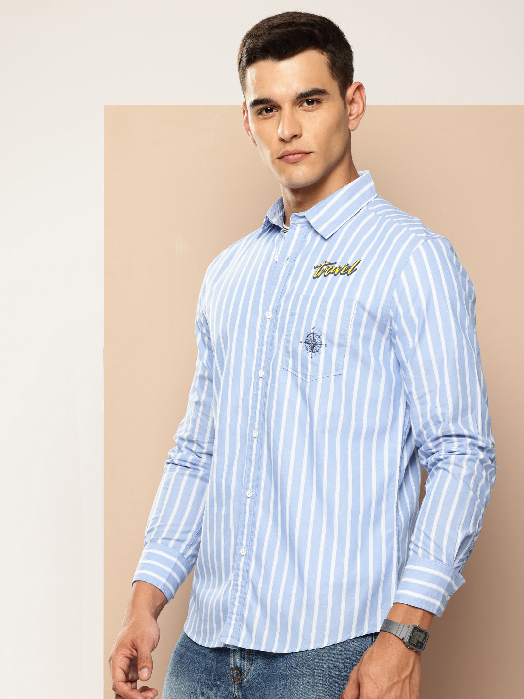 Men Striped Full Sleeve Casual Shirt With Pocket