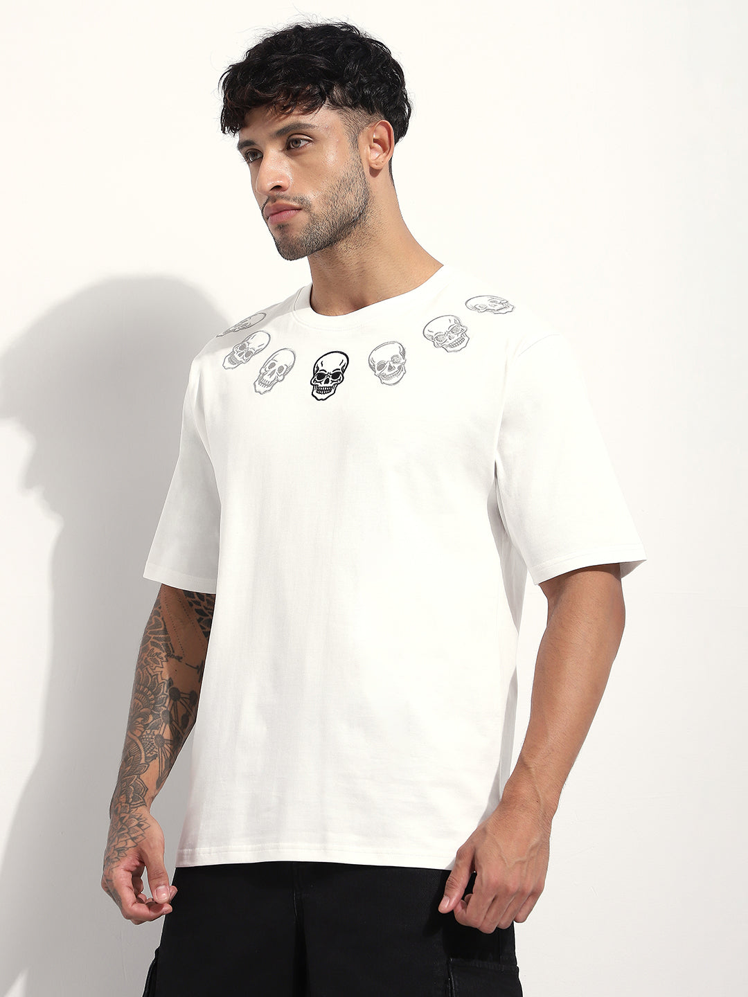 Mens Half Sleeve Round Neck Embroidered Oversized Fit Tshirts