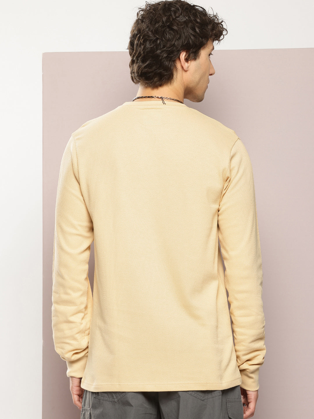 Mens Full Sleeve Round Neck Solid Regular Fit Tshirts