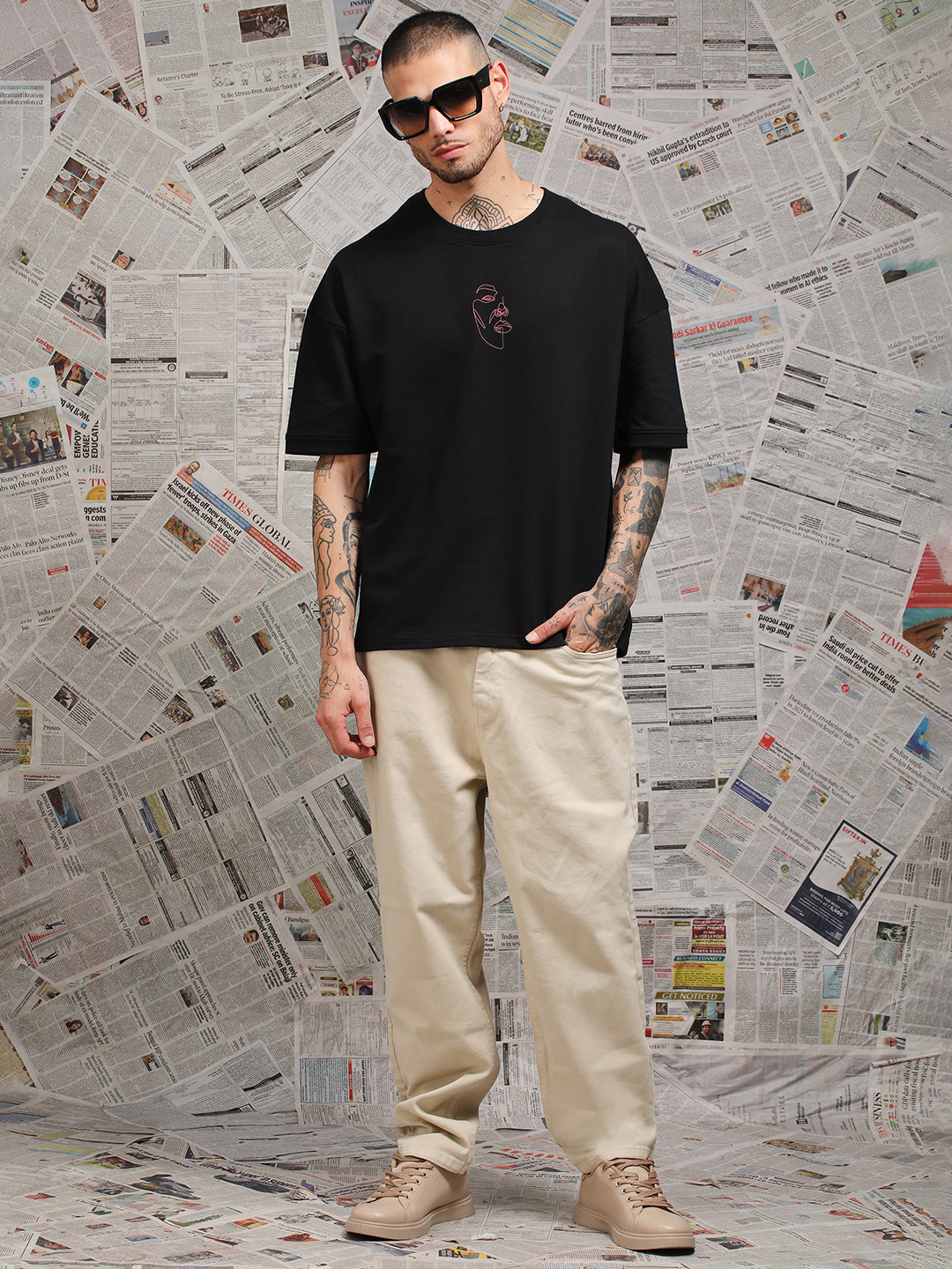 Mens Half Sleeve Drop Shoulder Printed Oversized Fit T-Shirts