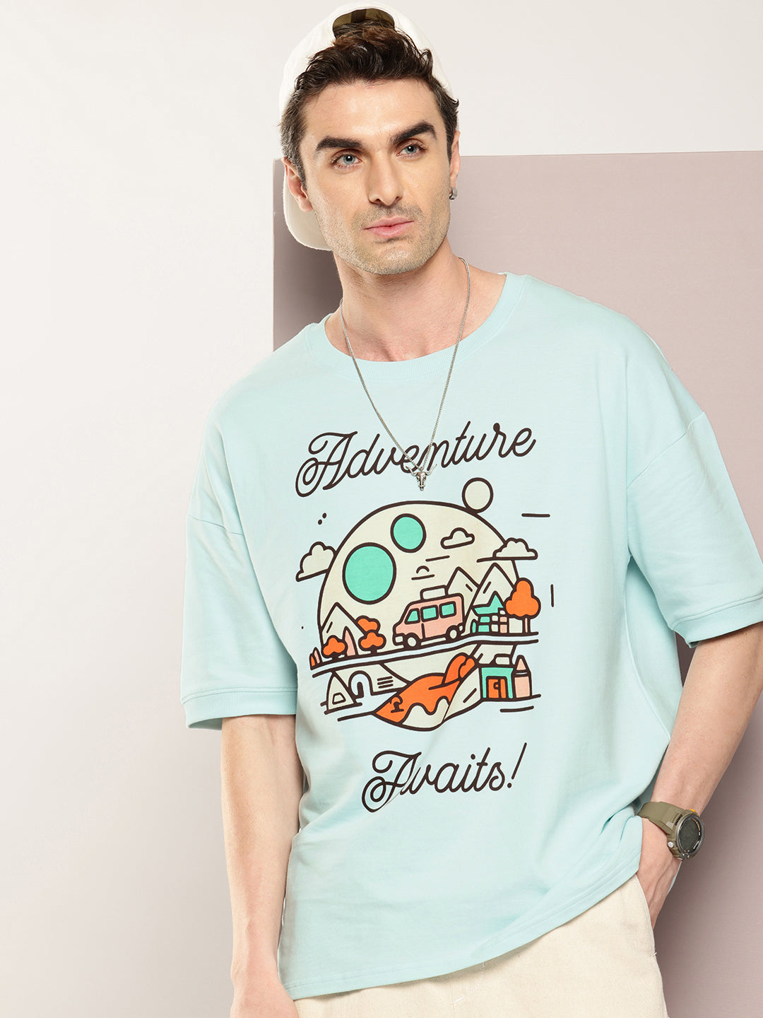 Mens Half Sleeve Round Neck Printed Oversized Fit Tshirts