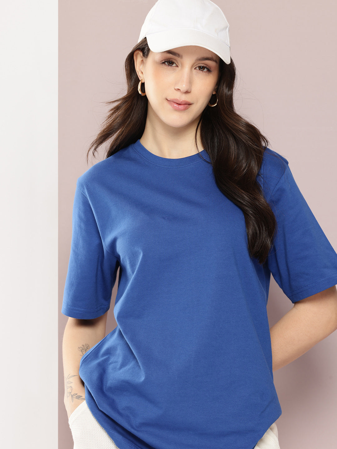 Womens Half Sleeve Round Neck Solid Oversized Fit Tshirts