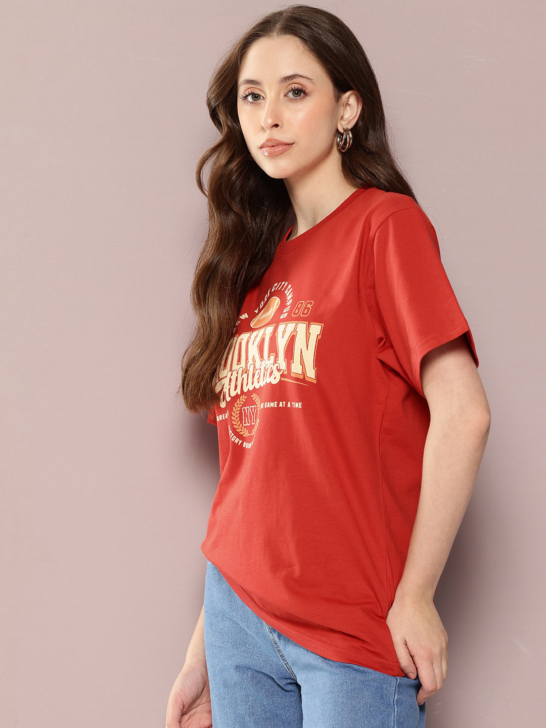 Womens Half Sleeve Round Neck Printed Oversized Fit Tshirts