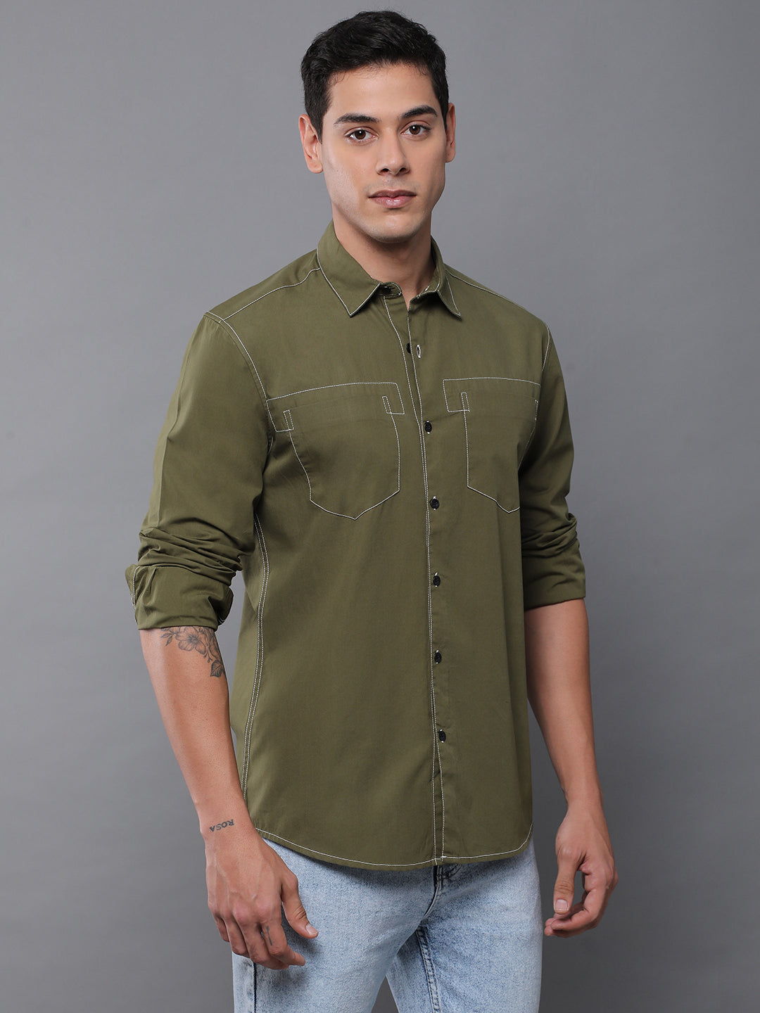 Men Plain Full Sleeve Casual Shirt With Pocket