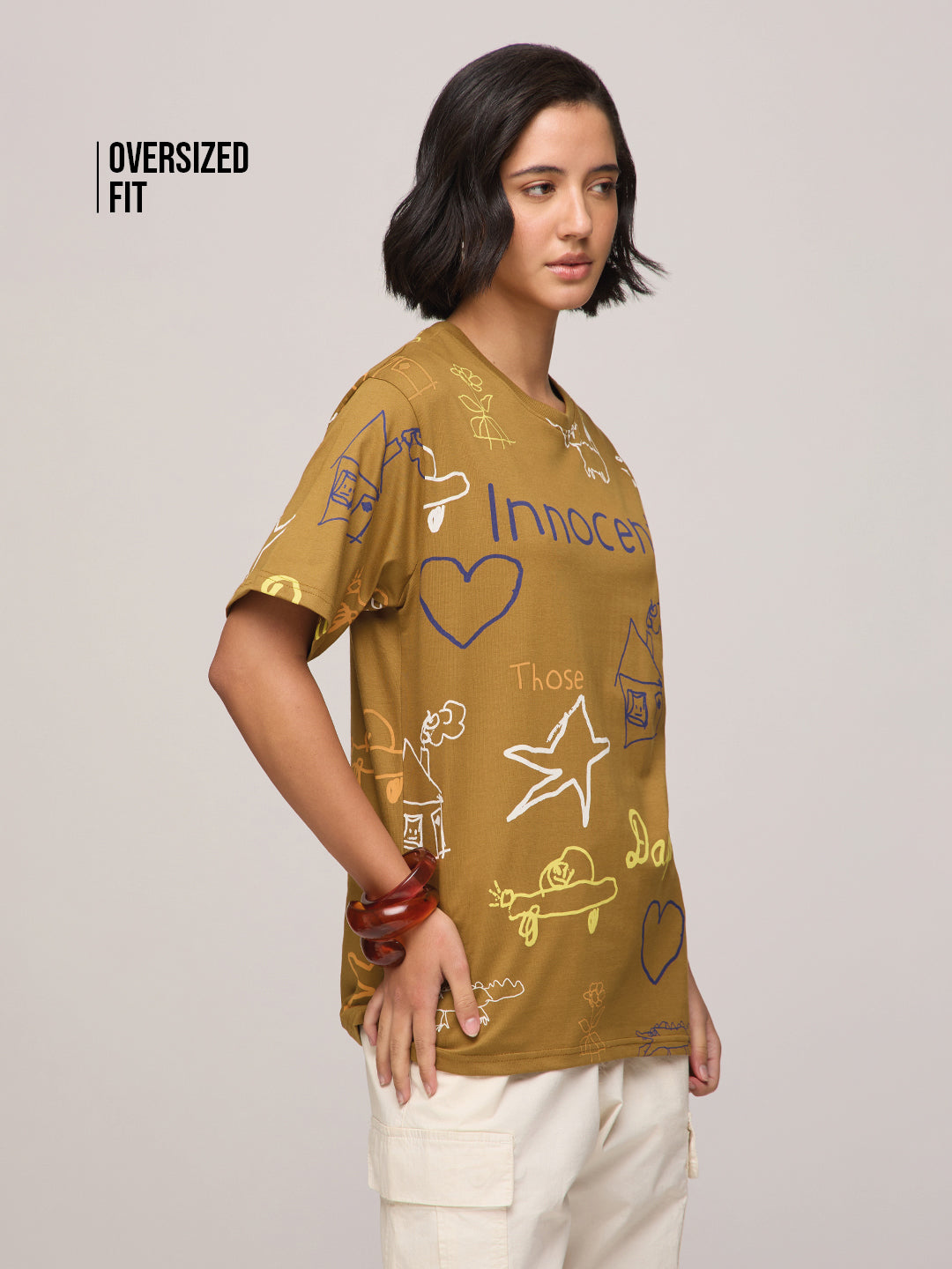 Womens Printed Oversized Fit Cotton T-Shirt
