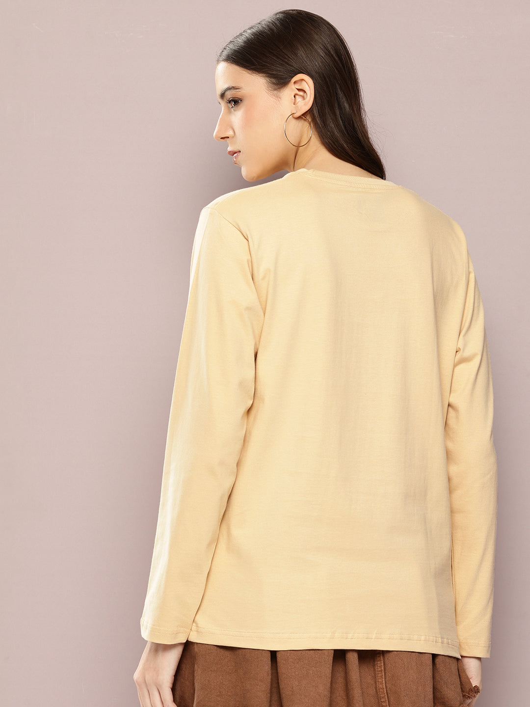Womens Full Sleeve Round Neck Printed Oversized Fit Tshirts