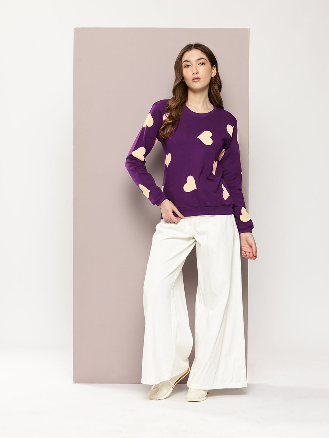 Womens Full Sleeve Round Neck Printed Relaxed Fit Tshirts