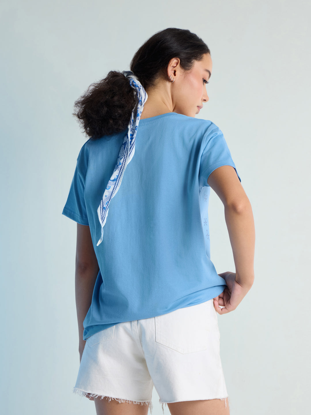 Womens Stud Detailed Boxy Regular Round Neck Tshirt 