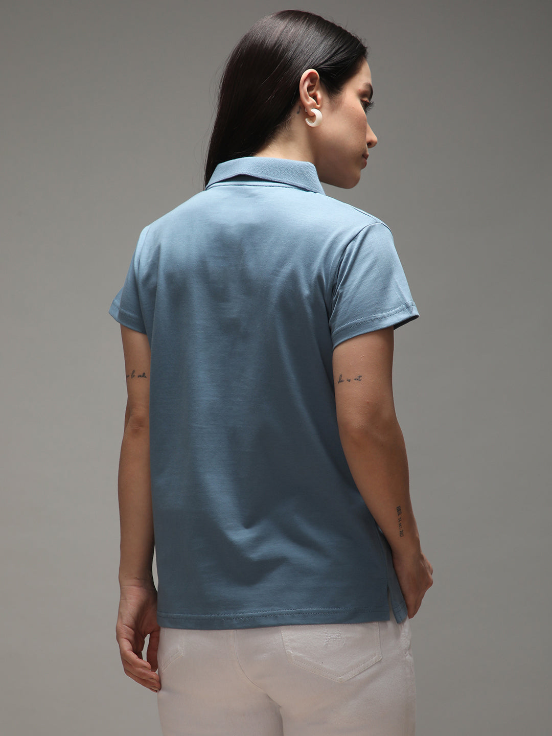 Womens Half Sleeve Polo Neck Solid Regular Fit Tshirts