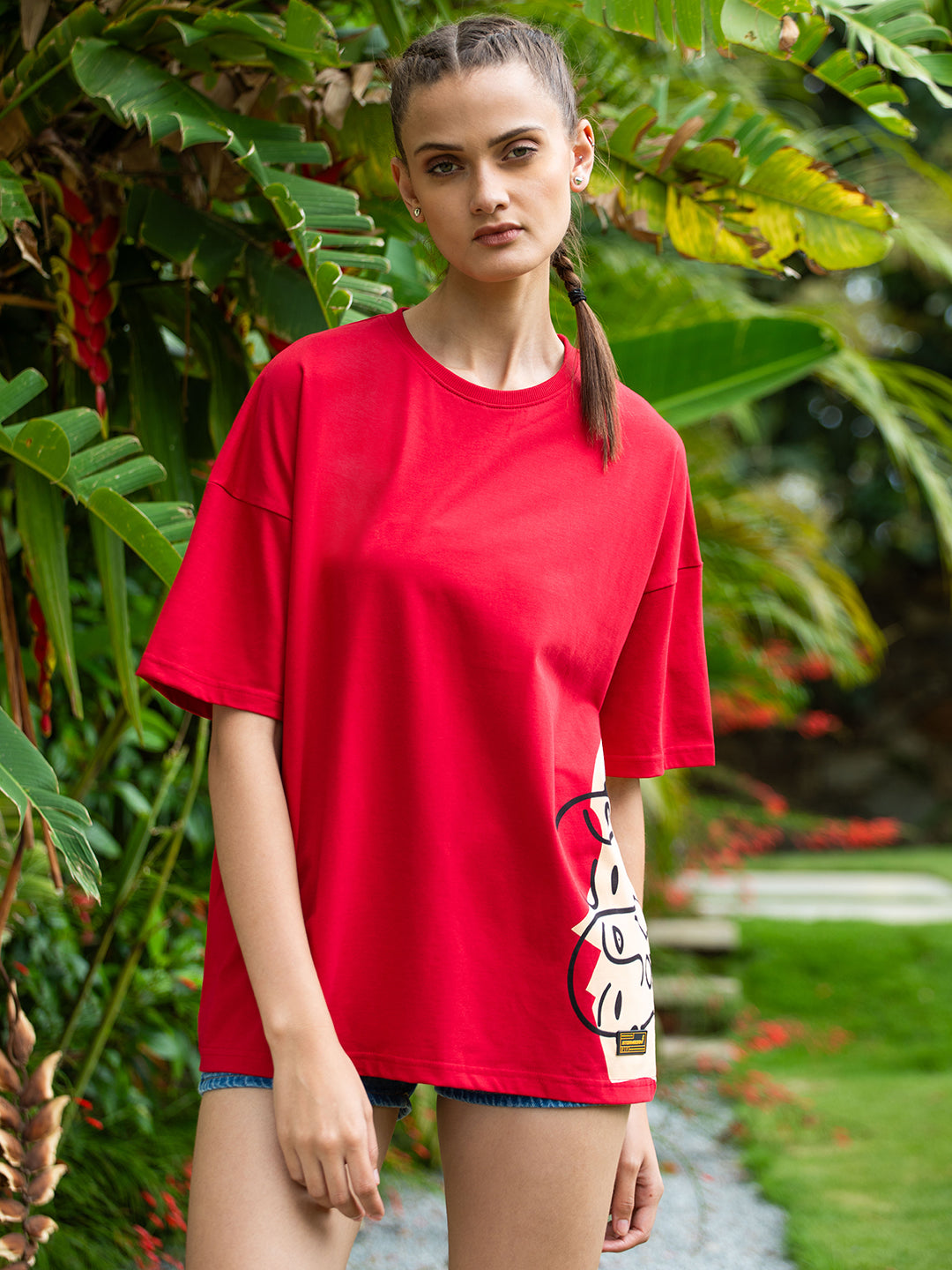 Womens Half Sleeve Drop Shoulder Printed Oversized Fit T-Shirts