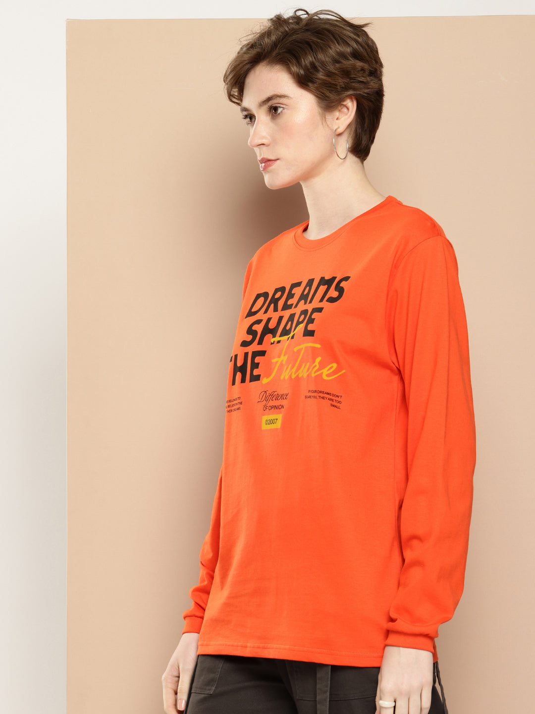 Womens Full Sleeve Round Neck Printed Oversized Fit Tshirts