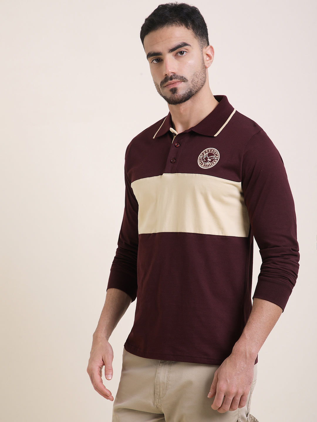 Mens Full Sleeve Polo Neck Embroidered Regular Fit Tshirts
