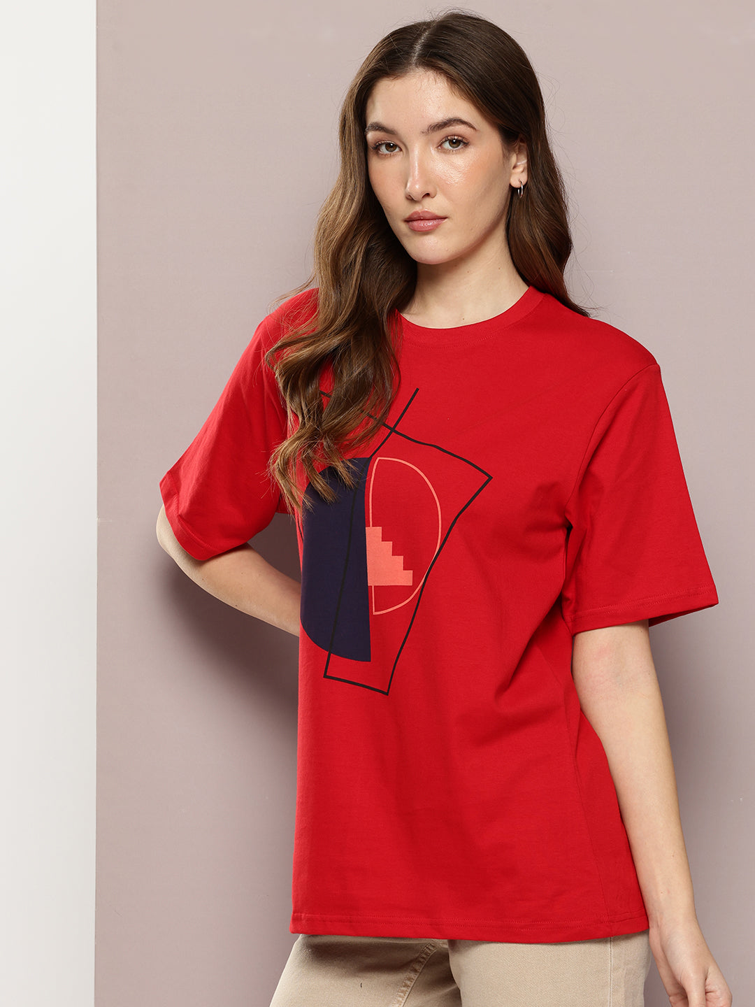 Womens Half Sleeve Round Neck Printed Oversized Fit Tshirts