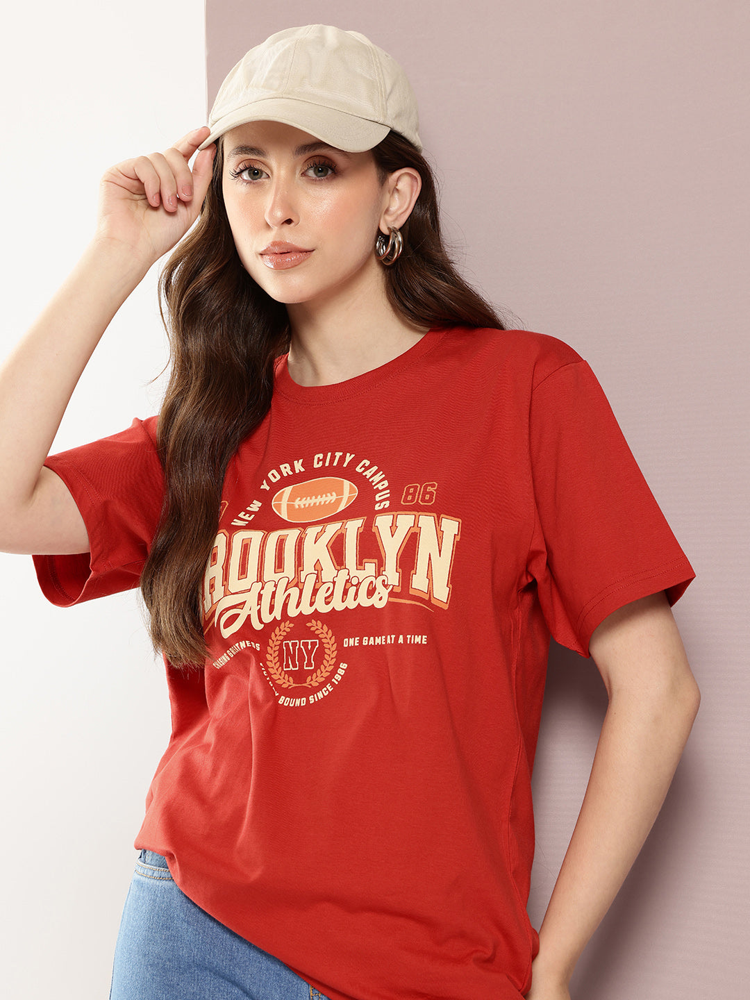 Womens Half Sleeve Round Neck Printed Oversized Fit Tshirts