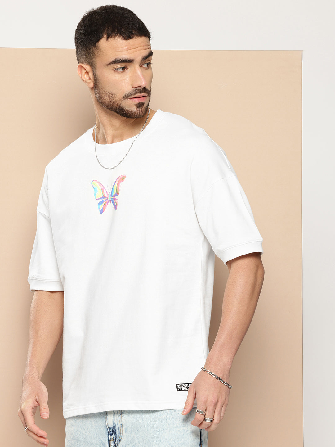 Mens Half Sleeve Round Neck Back Printed Oversized Fit Tshirts