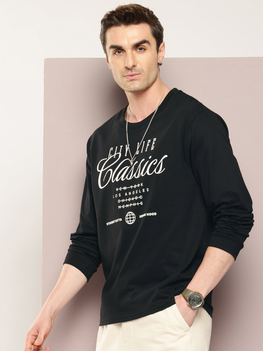 Mens Full Sleeve Round Neck Printed Oversized Fit Tshirts