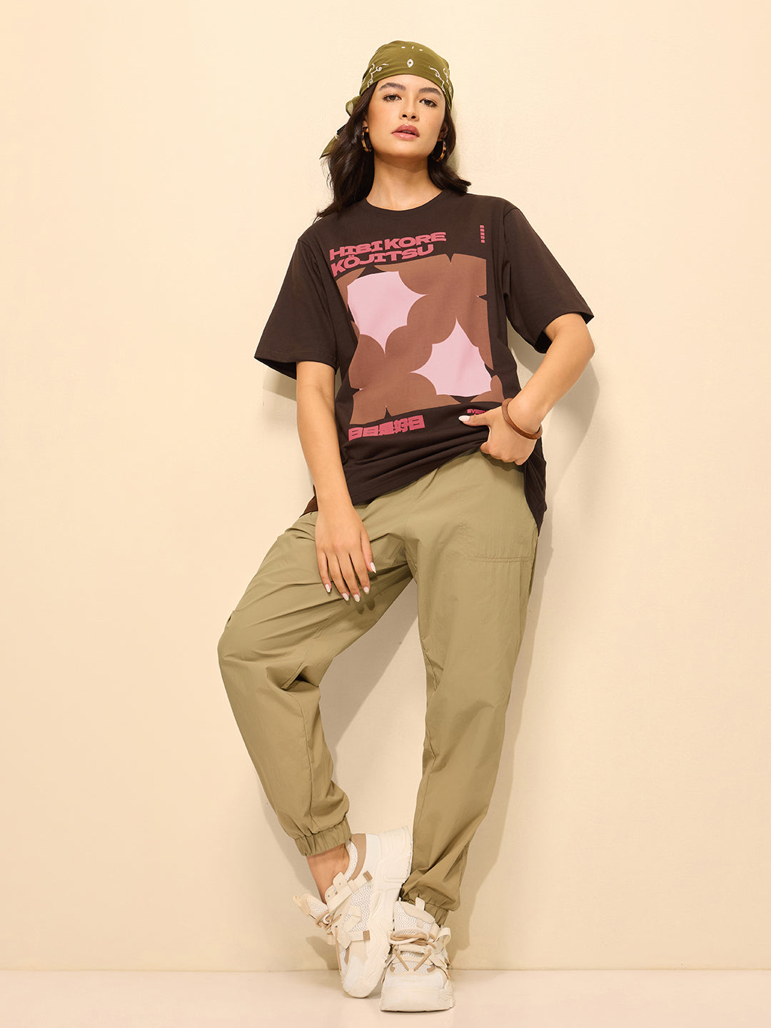 Womens Puff Printed Oversized Fit Cotton T-Shirt