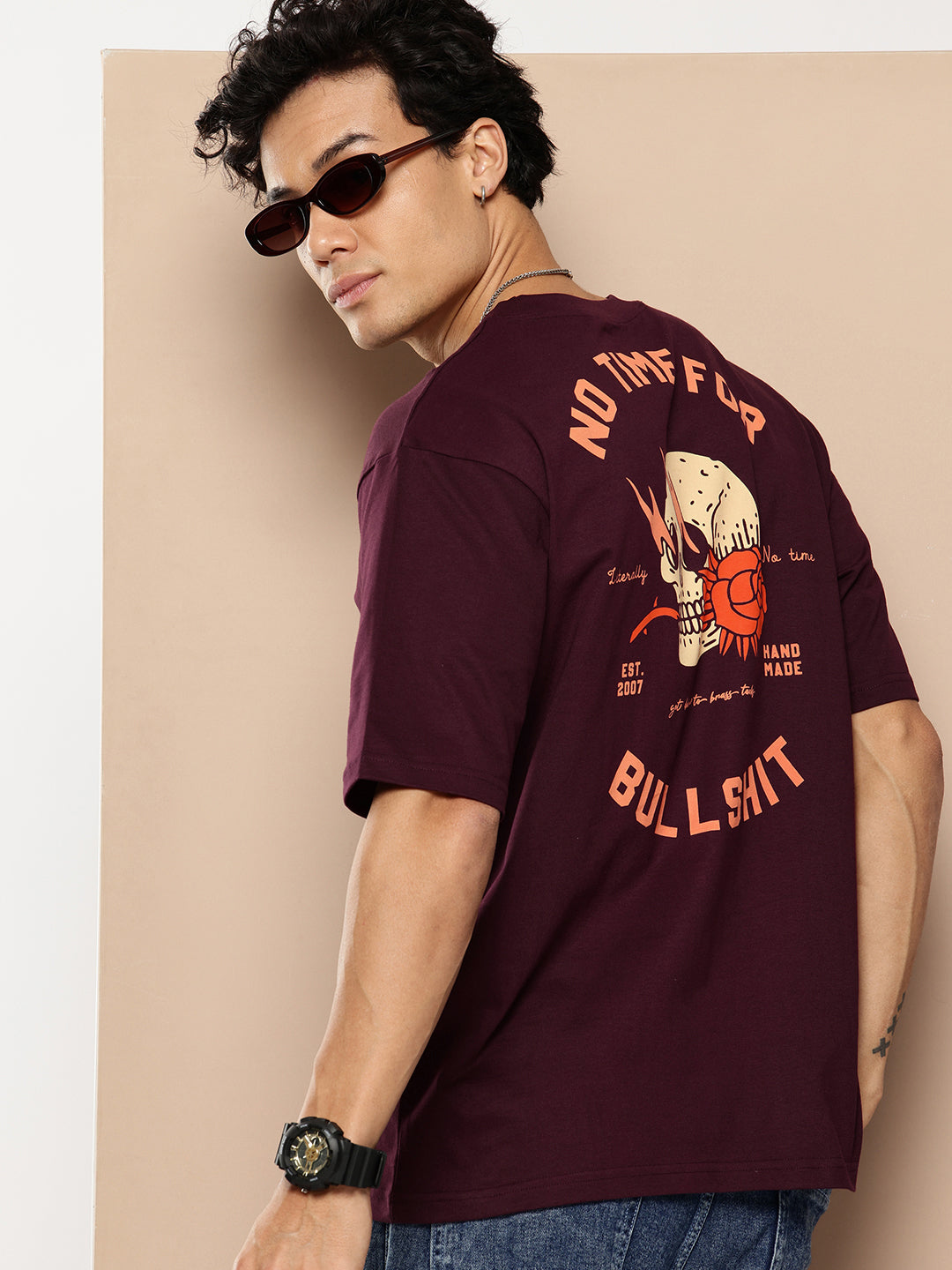 Mens Half Sleeve Round Neck Back Printed Oversized Fit Tshirts